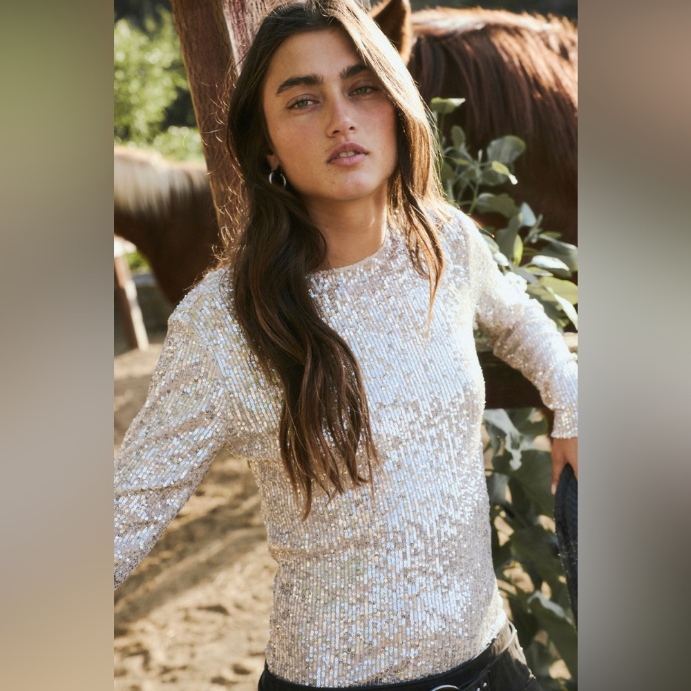 Free People Gold Rush Long-Sleeve - Silver combo, size M